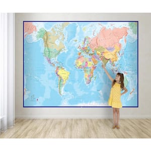 Giant World Wall Map Mural - Blue
