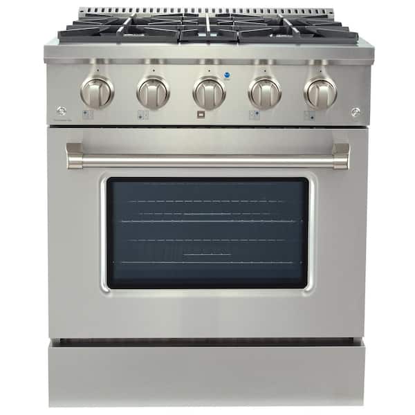 JANSKA 30 in. 4.2 cu. ft. Gas Range with 4-Burners, Convection Oven, Griddle, Stainless Steel with 2 Sets of Knobs