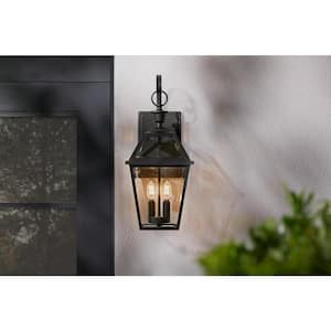 Glenneyre 8-5/8 in. Matte Black French Quarter Gas Style Hardwired Outdoor Wall Lantern Sconce