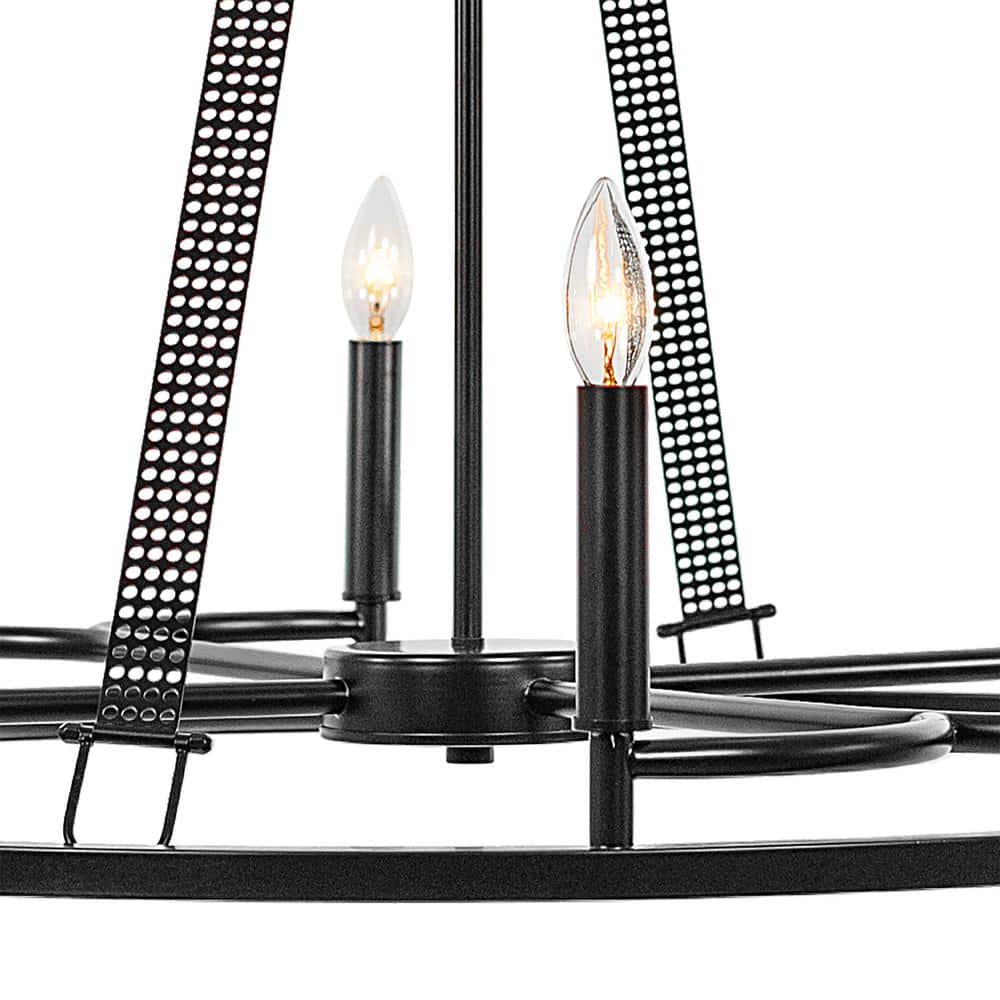 Classic Black Metal 8-Light Wagon Wheel Candle Style Chandelier