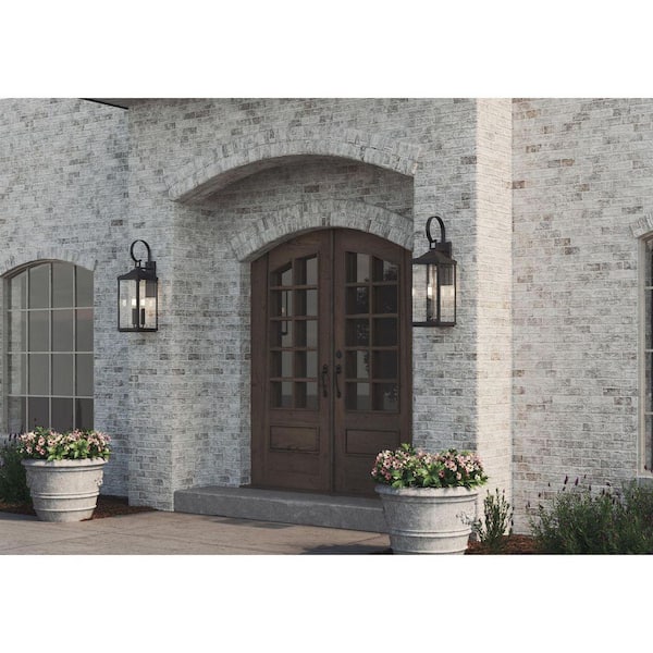 Progress Lighting Gibbes Street Collection 3-Light Textured Black Clear Beveled Glass New Traditional Outdoor Large Wall Lantern Light