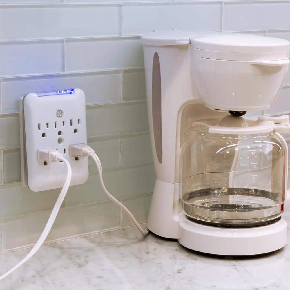 White 6-Outlet Surge Protector Wall Tap with Indicator Light