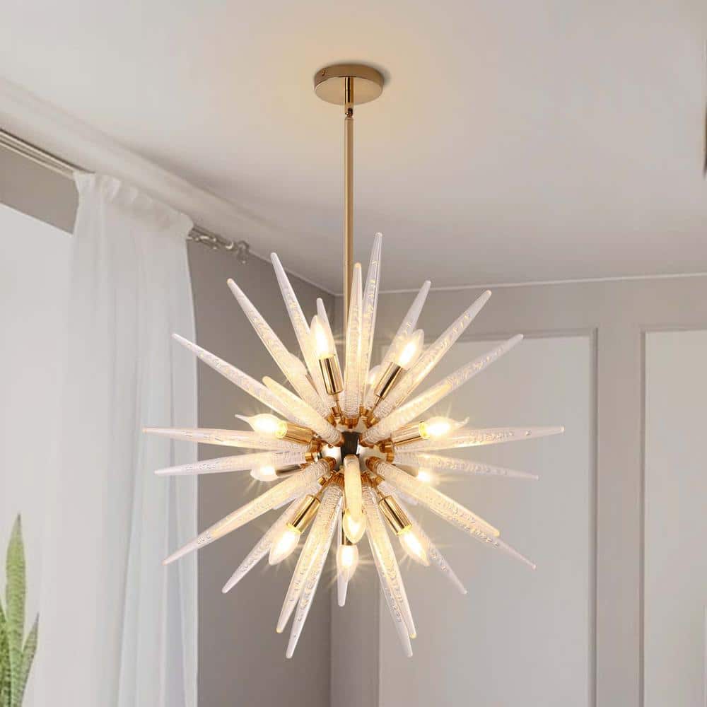 Modern/Contemporary 12-Light Gold Sputnik Chandelier with Acrylic Bubble St