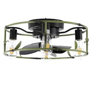 15-w 4-Light Green Flush Mount Ceiling Pendant Light with Fan and Remote Control