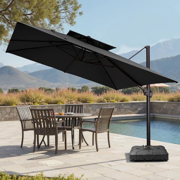 Pellebant 11 ft. x 11 ft. Aluminum WindProof Patio Umbrella 360 Swivel  Cantilever Umbrella with Stand in Black for Outdoor UB024PU057BLK