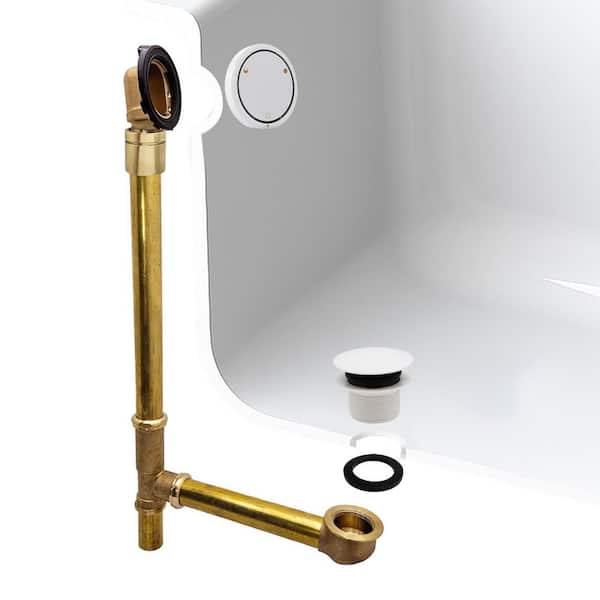 Westbrass 23 in. Deep Soak Tip-Toe Drain Bath Waste Overflow with Ball Joint, White