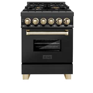 Autograph Edition 24 in. 4 Burner Dual Fuel Range in Black Stainless Steel and Polished Gold