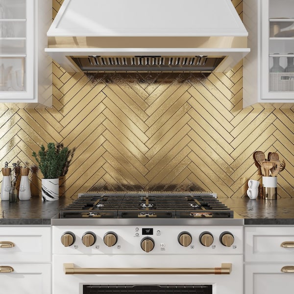 Apollo Tile Valenza 2 in. x 16 in. Glossy Brushed Gold Ceramic