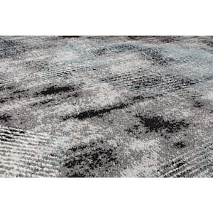 Black 2 ft. x  7 ft. Contemporary Distressed Geometric Area Rug