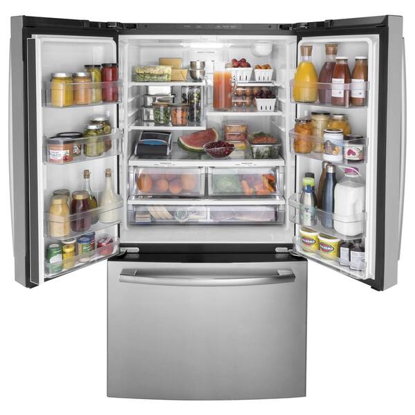 Ge 27 0 Cu Ft French Door Refrigerator In Fingerprint Resistant Stainless Steel Energy Star Gne27jymfs The Home Depot