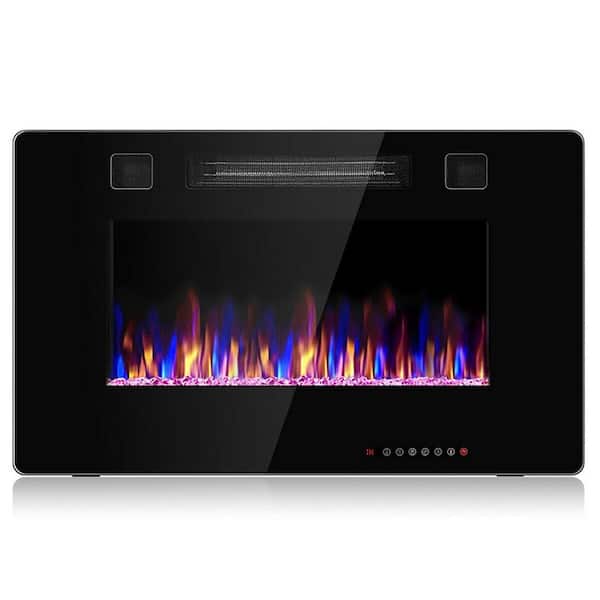 Boyel Living 30 in. 400 sq. ft. Wall Mounted Electric Fireplace in Black with Remote Control and Multi-Color Flame