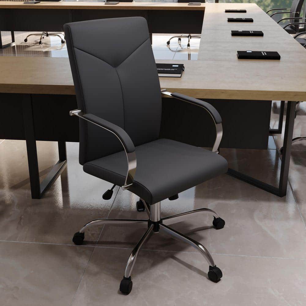 Sonora Black Modern High Back Leather Conference Office Chair Adjustable Height Tilt 360 Degree Swivel
