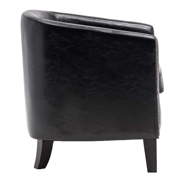 Winado Black Barrel Chair Faux Leather Club Chair 181109526285 The Home Depot