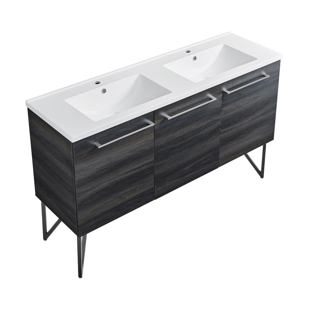 Annecy 60" Black Walnut Double Sink Freestanding Bathroom Vanity