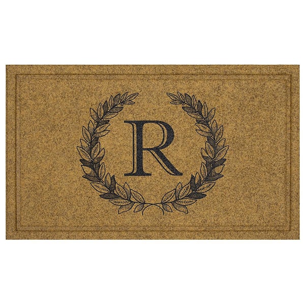 Mohawk Home Laurel Multi 24 in. x 36 in. Faux Coir Monogrammed R Door Mat