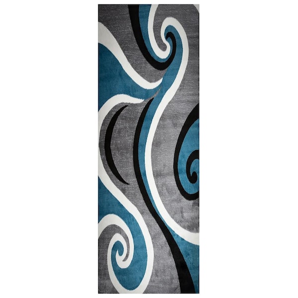 MSRUGS Berinda Gray/Blue 2 ft. x 7 ft. Polypropylene Runner Rug