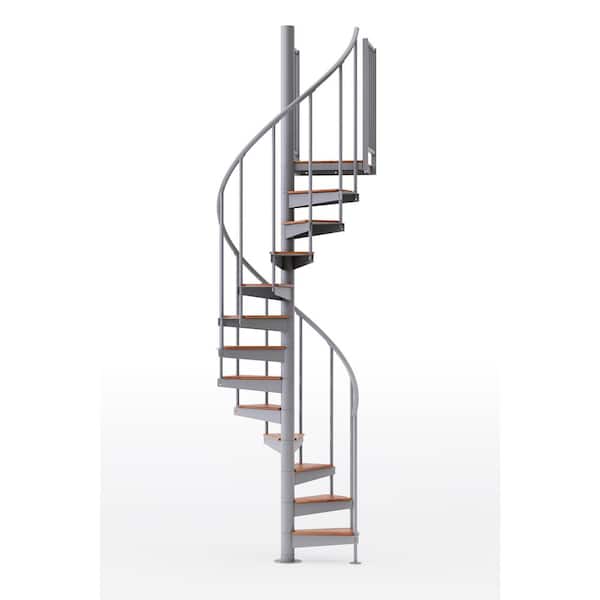Mylen STAIRS Condor Gray Interior 42in Diameter, Fits Height 127.5in - 142.5in, 2 42in Tall Platform Rails Spiral Staircase Kit