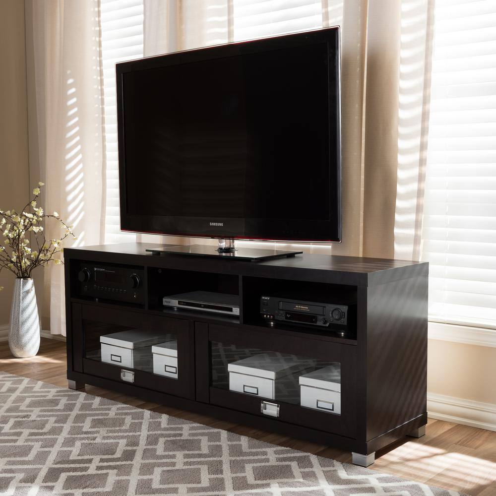Swindon Dark Brown Modern TV Stand with Sleek Glass Doors