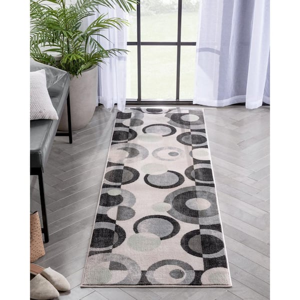 Barclay Avi Modern Geometric Grey Green 2 ft. 3 in. x 7 ft. 3 in. Runner Area Rug