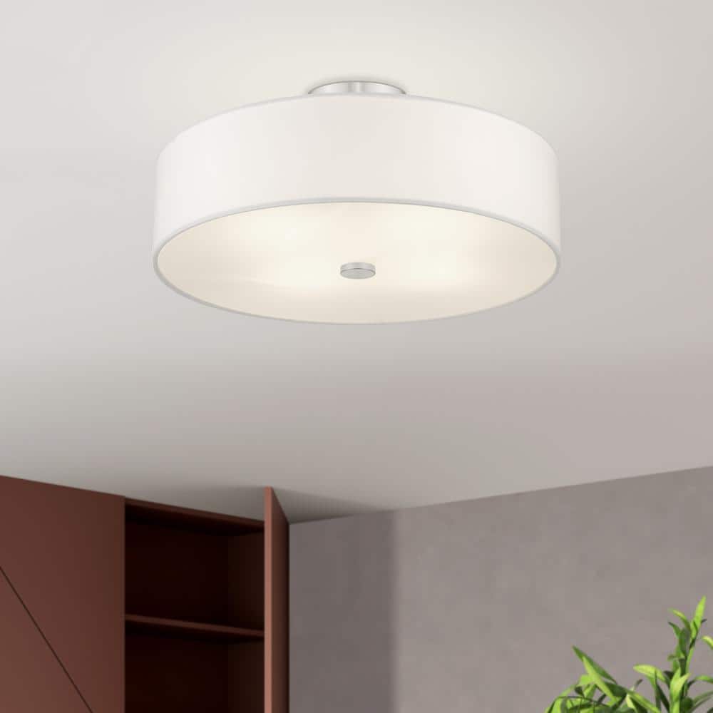 Brushed Nickel 4-Light Semi-Flush Drum Ceiling Fixture