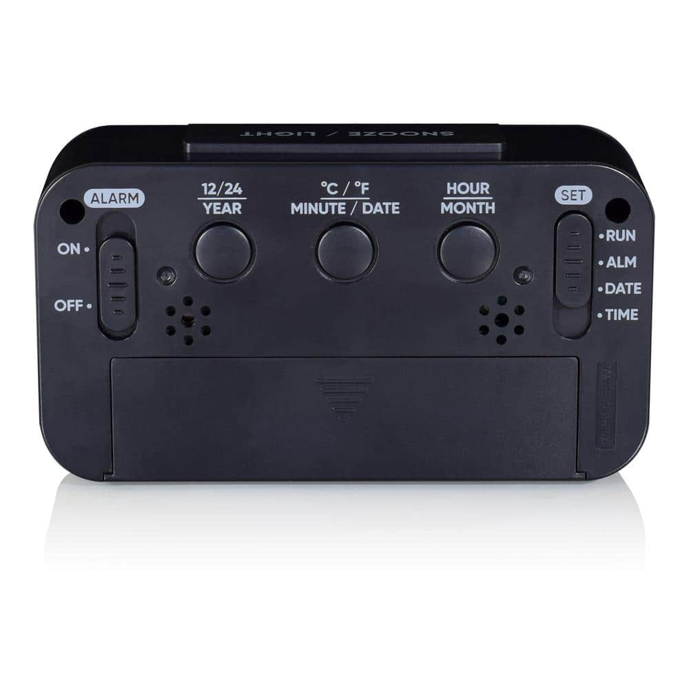 Black Digital Alarm Clock with LED Backlight and Calendar Display