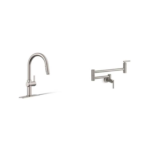 Clarus Touchless Pull Down Sprayer Kitchen Faucet and 5.2 GPM Pot Filler in Vibrant Stainless