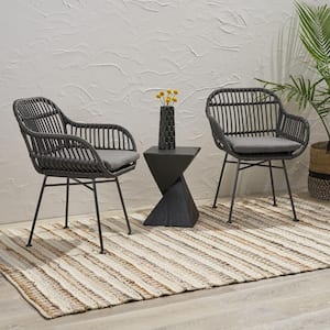 Henning Grey and Dark Grey Faux Rattan Woven Chairs (Set of 2)