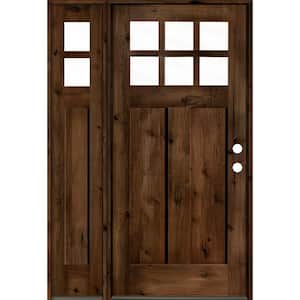 46 in. x 80 in. Craftsman Knotty Alder Left-Hand/Inswing 6 Lite Clear Glass Provincial Stain Wood Prehung Front Door