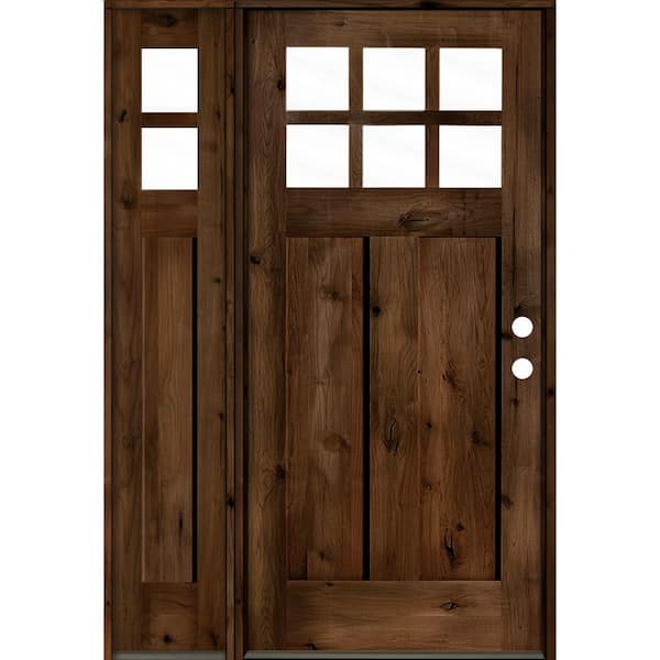 Krosswood Doors 46 in. x 80 in. Craftsman Knotty Alder Left-Hand/Inswing 6 Lite Clear Glass Provincial Stain Wood Prehung Front Door