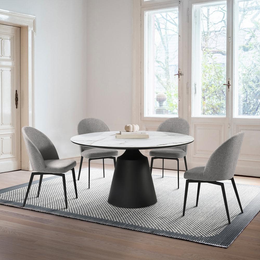 Knox Round Black Marble Top Dining Table with Pedestal Base
