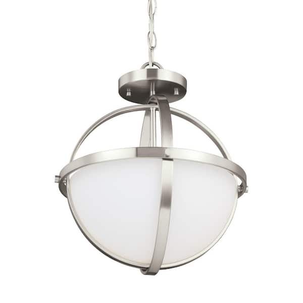 Generation Lighting Alturas 2-Light Brushed Nickel Semi-Flushmount Convertible Pendant with LED Bulbs
