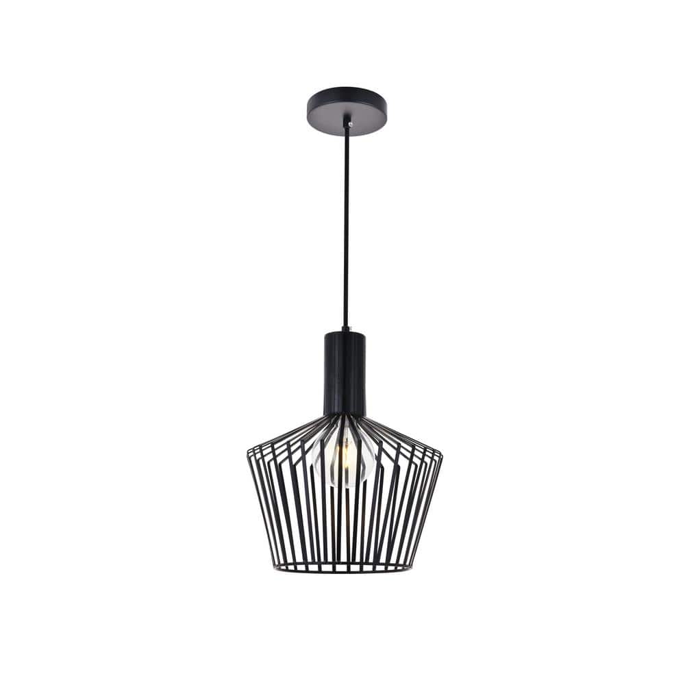 Timeless Home Rayna 1-Light Pendant in Black with 11.6 in. W x 13.8 in. H S