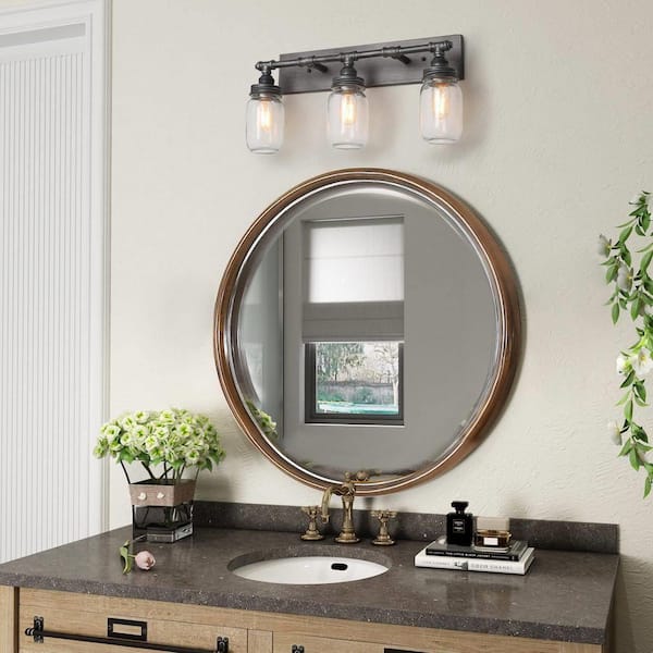 LNC Modern 2-Light Vanity Light Brushed Black and Plating Brass