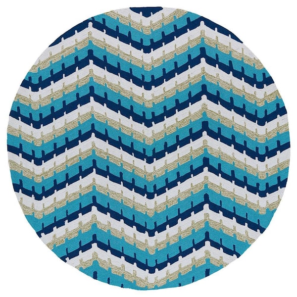 Kaleen Home and Porch Chevron Blue 8 ft. Indoor/Outdoor Round Area Rug