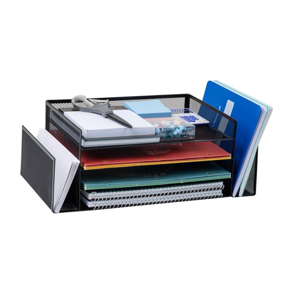 Black Metal Mesh Multifunctional Desktop Organizer with Six Compartments
