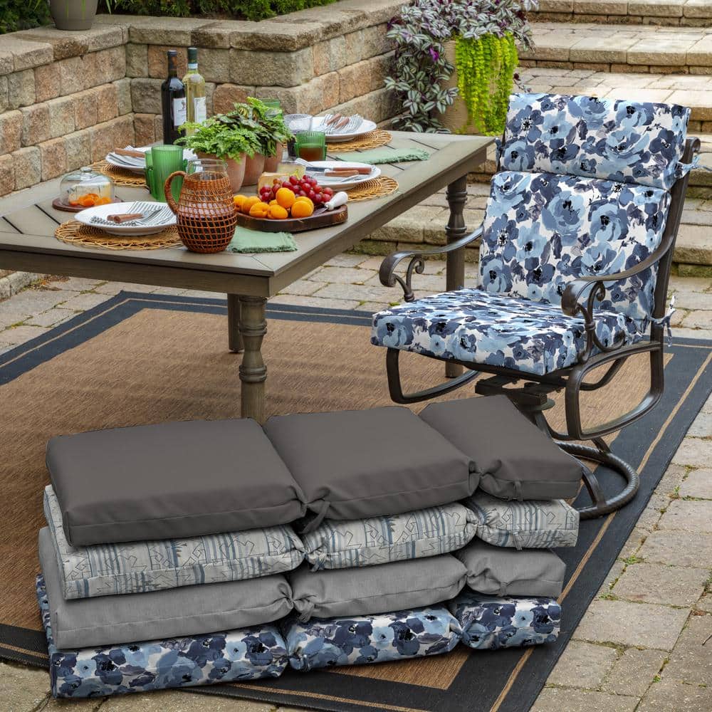 Blue Garden Floral High Back Outdoor Dining Chair Cushion