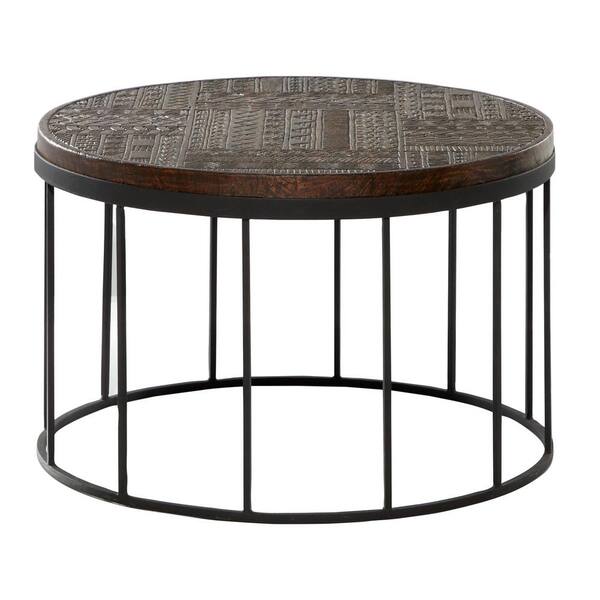 Litton Lane 23 In Brown Round Wood Contemporary Coffee Table 28447 Litton Lane 23 In Brown Round Wood, Burnham Reclaimed Wood And Iron Round Coffee Tables