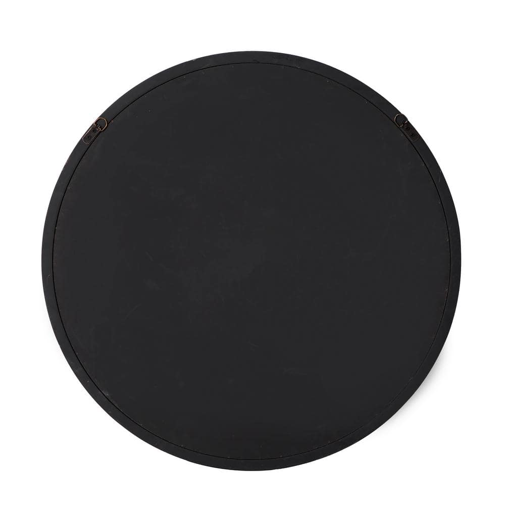 Elegant 32" Round Black Wood Framed Wall Mirror