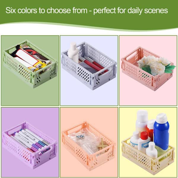 Afoxsos Pastel 5.8in x 3.8in Plastic Storage Crates, Collapsible