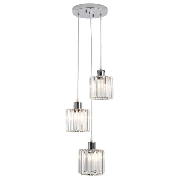 ADSENSTY 3 Light Chrome Round Crystal Chandelier for Kitchen Island Dining Room Bedroom with No Bulbs Included