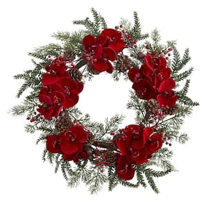 22in. Orchid, Berry and Pine Holiday Artificial Wreath