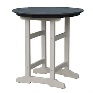 36.5 in. All-Weather Plastic Outdoor Round Bistro Table Modern Round Adirondack Side Table White and Grey