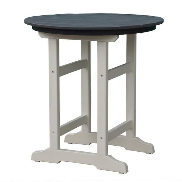 Wildaven 36.5 in. All-Weather Plastic Outdoor Round Bistro Table Modern Round Adirondack Side Table White and Grey