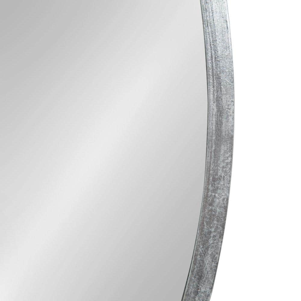 Elegant Round Wood and Silver 24" Wall Mirror