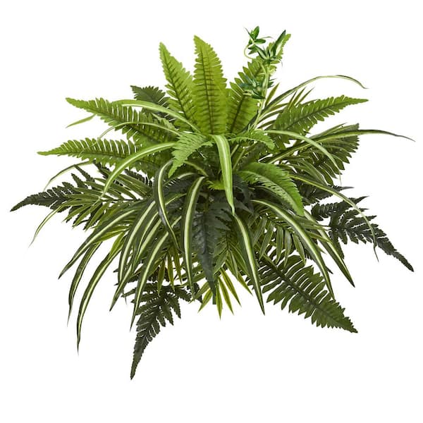 Nearly Natural Indoor 22 Mixed Greens and Fern Artificial Bush Plant (Set of 3)