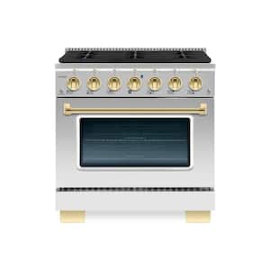 BOLD 36" 5.2CuFt 6 Burner Freestanding Dual Fuel Range with Gas Stove and Electric Oven, Stainless steel with Brass Trim