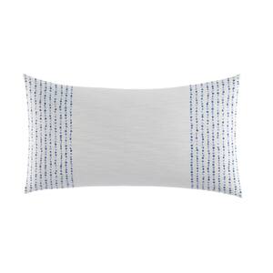 Langford Blue 1-Piece 14 in. x 26 in. French Knot Cotton Throw Pillow