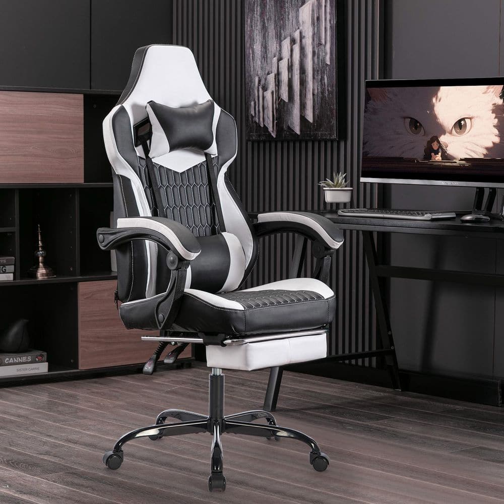 Eliana Faux Leather High Back Gaming Chair in Black White with Lumbar Support and Headrest, Ergonomic Office Chair price history on PriceWatchPro