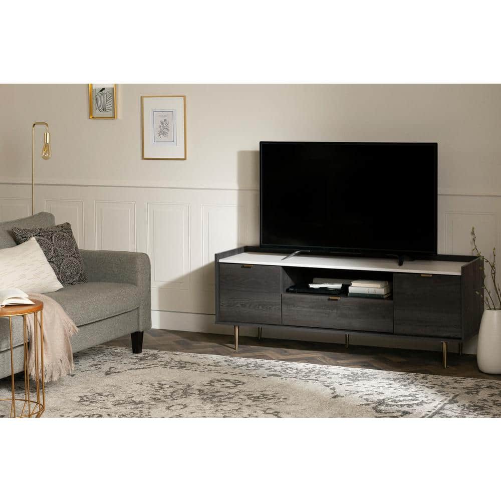 South Shore Hype TV Stand, Gray Oak and Faux Carrara Marble