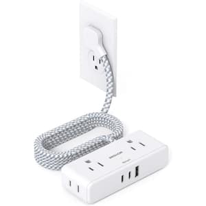 6 ft. 16/7 Light Duty Indoor/Outdoor Braided Flat Extension Cord, 4 Widely Outlets with 3 USB Ports (2 USB C) in White